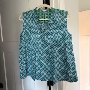 Marella Linz Sleeveless Pleated Multicolor Geometric Blouse Top cotton